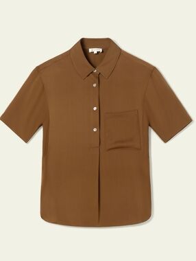 Lily Silk Half Pocket Short Sleeve Button Up Shirt - S
